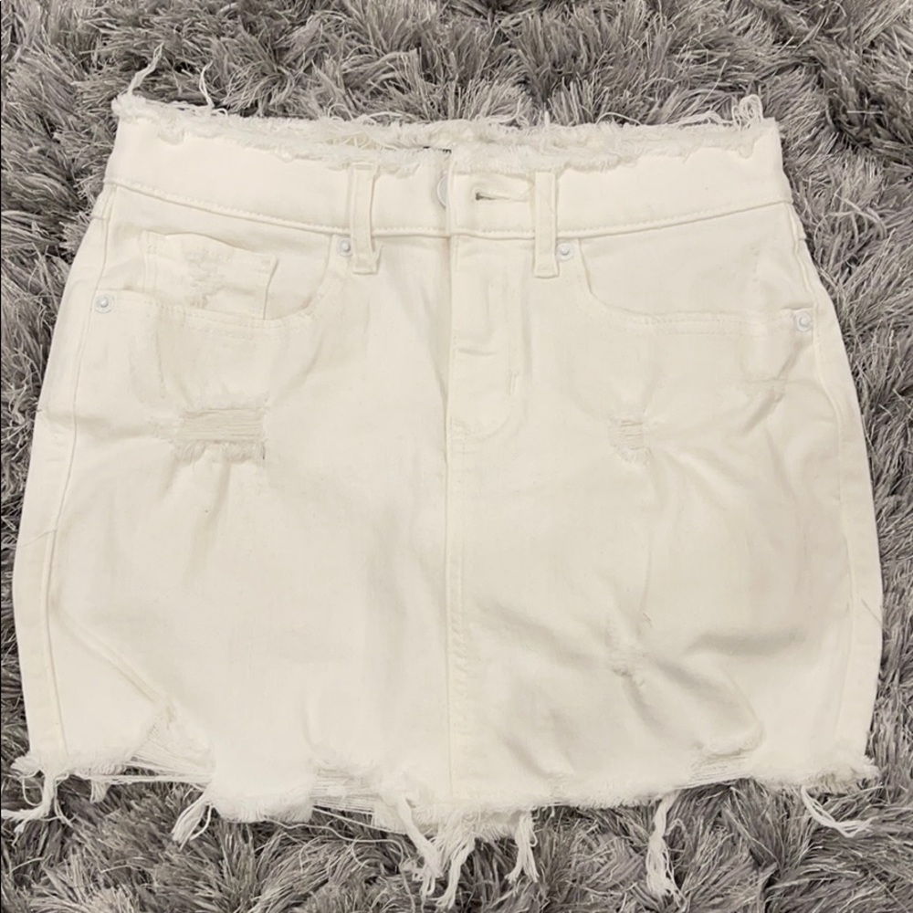 White Denim Distressed Mini Skirt